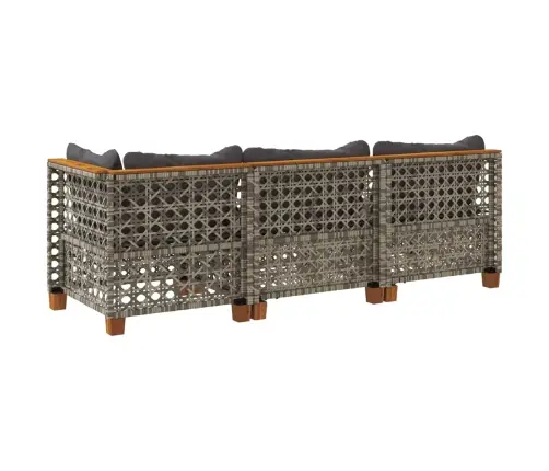 Trivietė Sodo Sofa Su Pagalvėlėmis, Pilkos Spalvos, Poliratanas