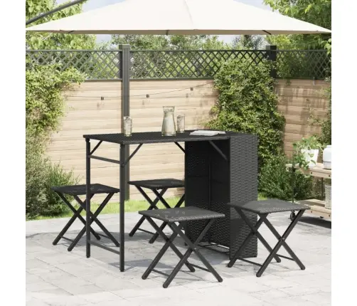 5-Osaline Kokkupandav Aiamööbli Komplekt, Must, Polürotang