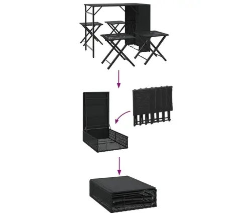 5-Osaline Kokkupandav Aiamööbli Komplekt, Must, Polürotang