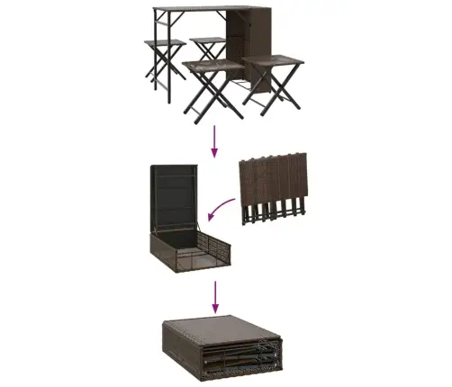 5-Osaline Kokkupandav Aiamööbli Komplekt, Pruun, Polürotang