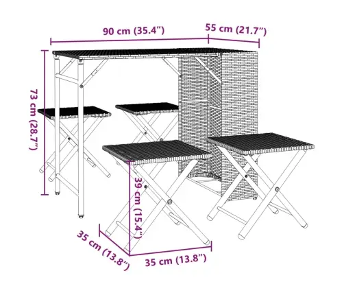 5-Osaline Kokkupandav Aiamööbli Komplekt, Pruun, Polürotang
