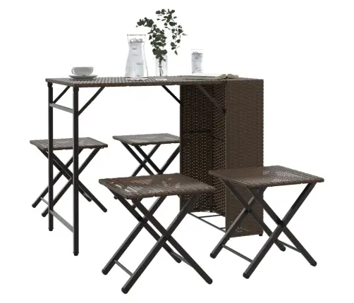 5-Osaline Kokkupandav Aiamööbli Komplekt, Pruun, Polürotang