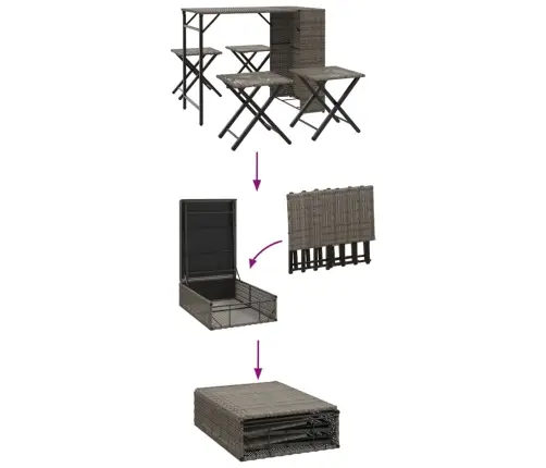 5-Osaline Kokkupandav Aiamööbli Komplekt, Hall, Polürotang