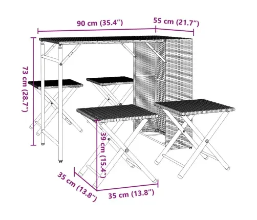 5-Osaline Kokkupandav Aiamööbli Komplekt, Hall, Polürotang