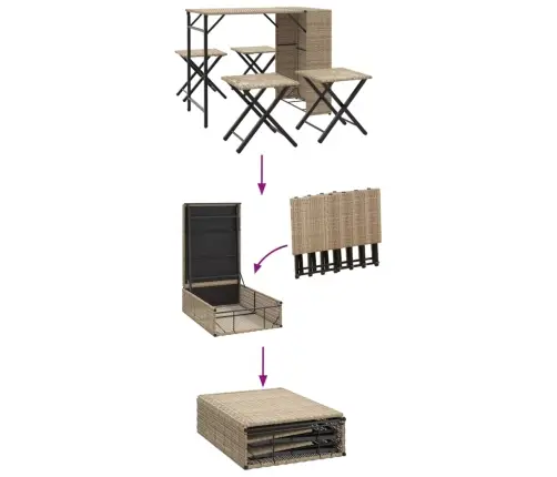 5-Osaline Kokkupandav Aiamööbli Komplekt, Beež, Polürotang