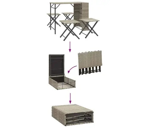 5-Osaline Kokkupandav Aiamööbli Komplekt, Helehall, Polürotang