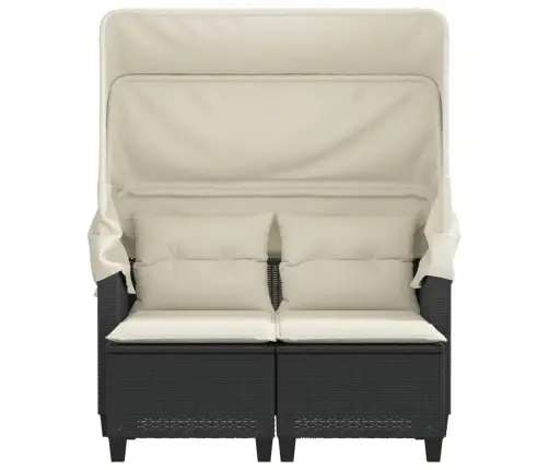 Divvietīgs Dārza Dīvāns Ar Jumtiņu Un Taburetēm, Melns, Pe Vidaxl