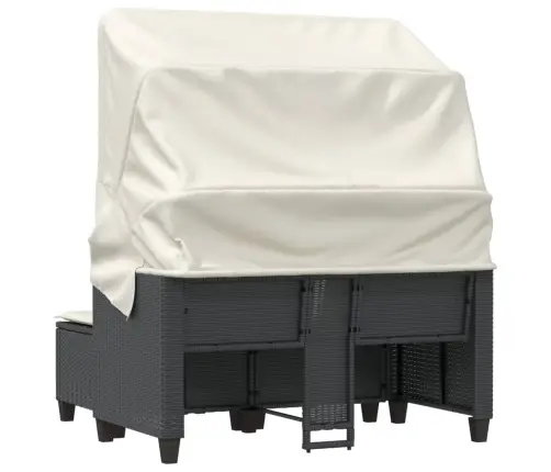 Divvietīgs Dārza Dīvāns Ar Jumtiņu Un Taburetēm, Melns, Pe Vidaxl