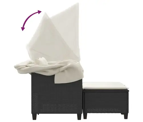 Divvietīgs Dārza Dīvāns Ar Jumtiņu Un Taburetēm, Melns, Pe Vidaxl