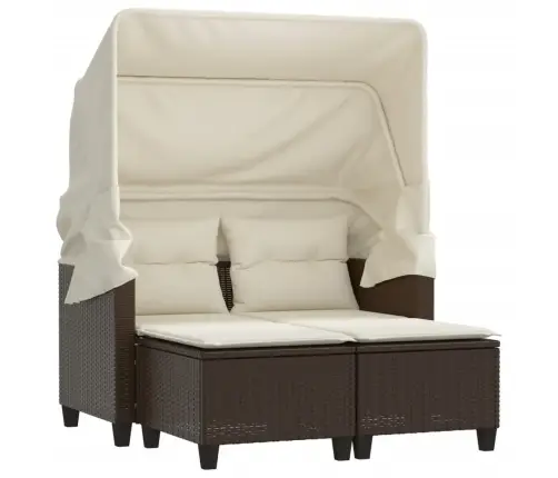 Dvivietė Sodo Sofa Su Skliautu/Taburetėmis, Ruda, Poliratanas