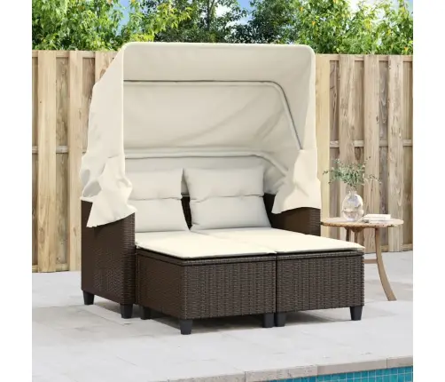 Dvivietė Sodo Sofa Su Skliautu/Taburetėmis, Ruda, Poliratanas