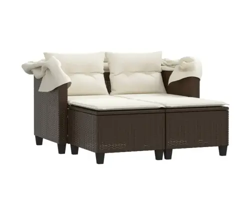 Dvivietė Sodo Sofa Su Skliautu/Taburetėmis, Ruda, Poliratanas