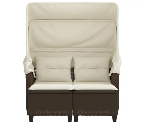 Dvivietė Sodo Sofa Su Skliautu/Taburetėmis, Ruda, Poliratanas