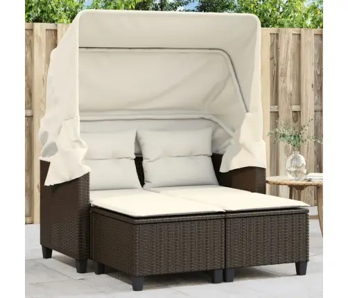 Dvivietė Sodo Sofa Su Skliautu/Taburetėmis, Ruda, Poliratanas