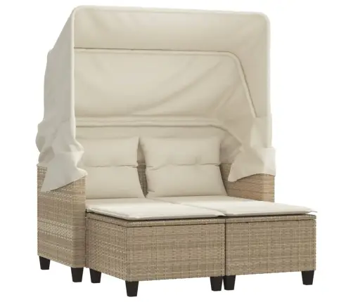 Divvietīgs Dārza Dīvāns Ar Jumtiņu Un Soliņiem, Bēšs, Pe Vidaxl