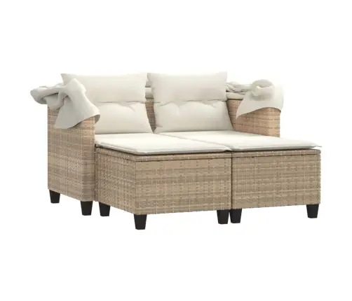 Divvietīgs Dārza Dīvāns Ar Jumtiņu Un Soliņiem, Bēšs, Pe Vidaxl