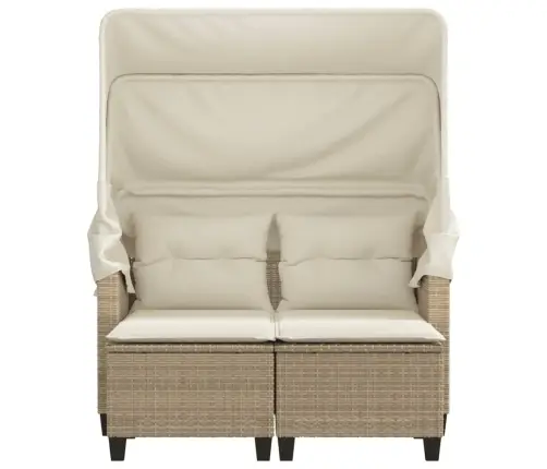 Divvietīgs Dārza Dīvāns Ar Jumtiņu Un Soliņiem, Bēšs, Pe Vidaxl