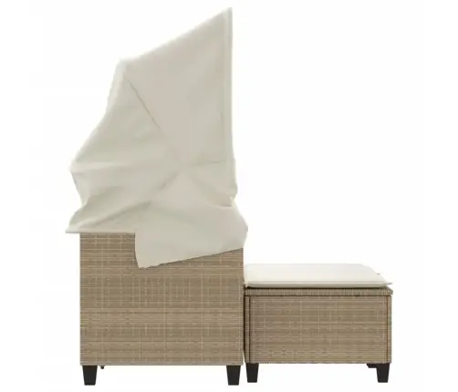 Divvietīgs Dārza Dīvāns Ar Jumtiņu Un Soliņiem, Bēšs, Pe Vidaxl