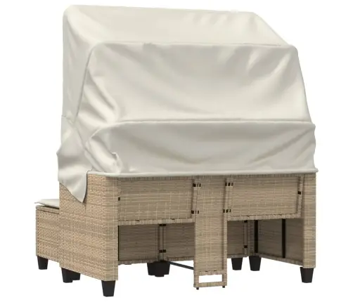 Divvietīgs Dārza Dīvāns Ar Jumtiņu Un Soliņiem, Bēšs, Pe Vidaxl