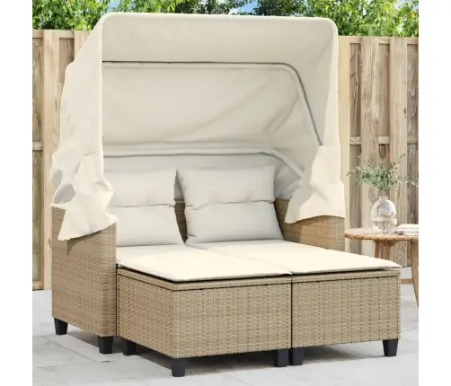 Divvietīgs Dārza Dīvāns Ar Jumtiņu Un Soliņiem, Bēšs, Pe Vidaxl