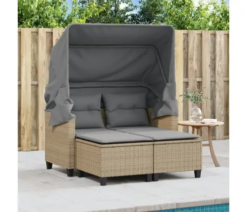 Divvietīgs Dārza Dīvāns Ar Jumtiņu Un Soliņiem, Bēšs, Pe Vidaxl