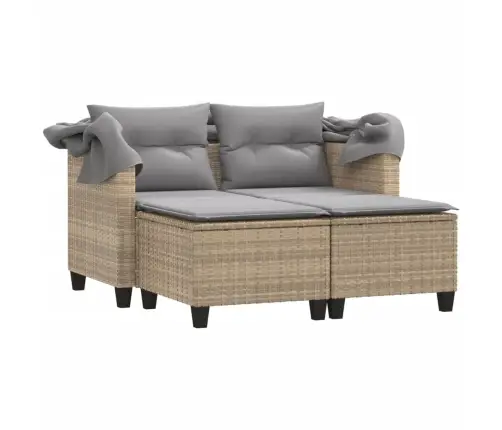 Divvietīgs Dārza Dīvāns Ar Jumtiņu Un Soliņiem, Bēšs, Pe Vidaxl