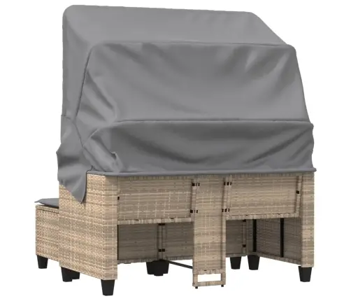 Divvietīgs Dārza Dīvāns Ar Jumtiņu Un Soliņiem, Bēšs, Pe Vidaxl