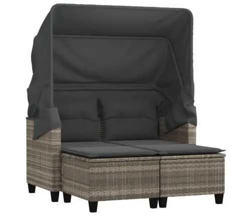 Dvivietė Sodo Sofa Su Skliautu/Taburetėmis, Pilka, Poliratanas