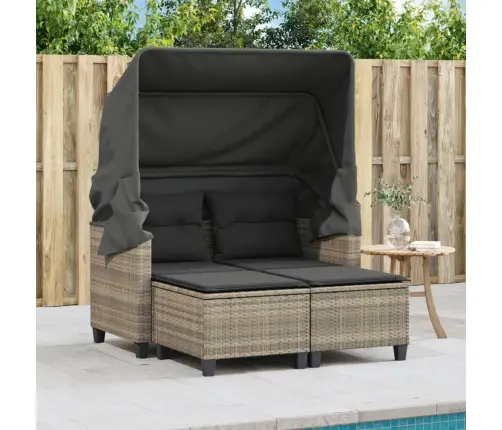 Dvivietė Sodo Sofa Su Skliautu/Taburetėmis, Pilka, Poliratanas