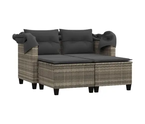 Dvivietė Sodo Sofa Su Skliautu/Taburetėmis, Pilka, Poliratanas