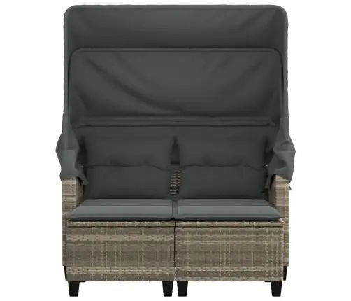 Dvivietė Sodo Sofa Su Skliautu/Taburetėmis, Pilka, Poliratanas