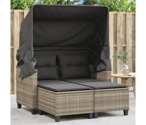 Dvivietė Sodo Sofa Su Skliautu/Taburetėmis, Pilka, Poliratanas