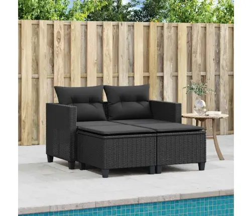 Divvietīgs Dārza Dīvāns Ar Soliem, Melns, Pe Rotangpalma Vidaxl