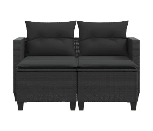 Divvietīgs Dārza Dīvāns Ar Soliem, Melns, Pe Rotangpalma Vidaxl