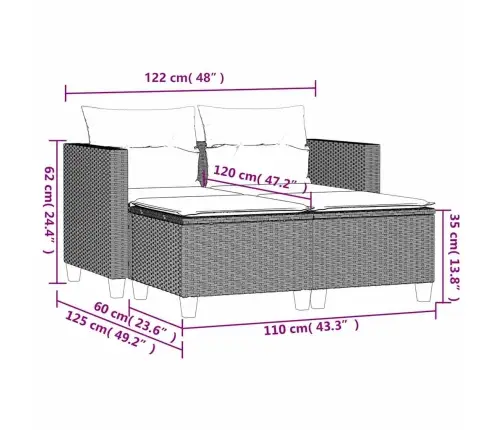 Divvietīgs Dārza Dīvāns Ar Soliem, Melns, Pe Rotangpalma Vidaxl