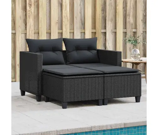 Divvietīgs Dārza Dīvāns Ar Soliem, Melns, Pe Rotangpalma Vidaxl