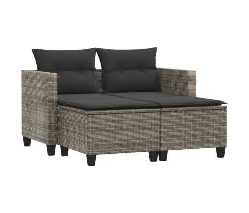 Divvietīgs Dārza Dīvāns Ar Soliem, Pelēks, Pe Rotangpalma Vidaxl