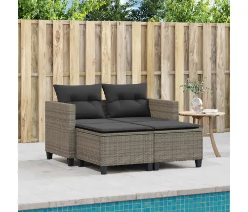 Divvietīgs Dārza Dīvāns Ar Soliem, Pelēks, Pe Rotangpalma Vidaxl