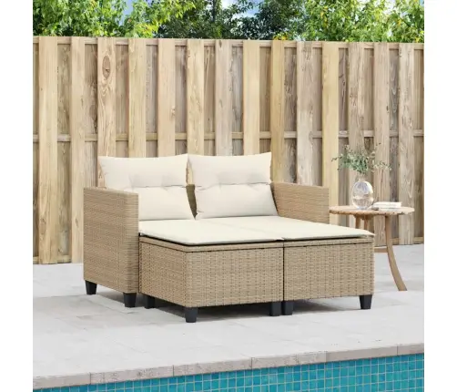 Divvietīgs Dārza Dīvāns Ar Jumtiņu Un Soliņiem, Bēšs, Pe Vidaxl