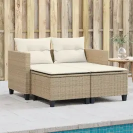 Dvivietė Sodo Sofa Su Taburetėmis, Smėlio Spalvos, Poliratanas