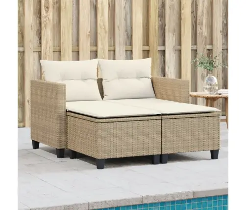 Divvietīgs Dārza Dīvāns Ar Jumtiņu Un Soliņiem, Bēšs, Pe Vidaxl