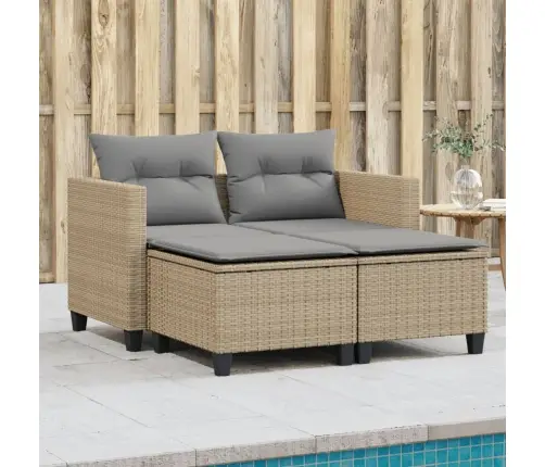 Divvietīgs Dārza Dīvāns Ar Jumtiņu Un Soliņiem, Bēšs, Pe Vidaxl