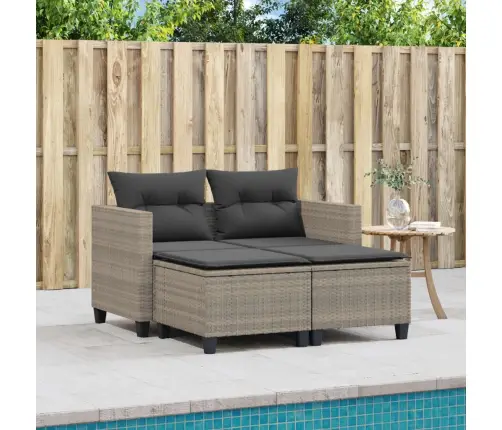 Divvietīgs Dārza Dīvāns Ar Soliem, Gaiši Pelēks, Pe Rotangpalma Vidaxl