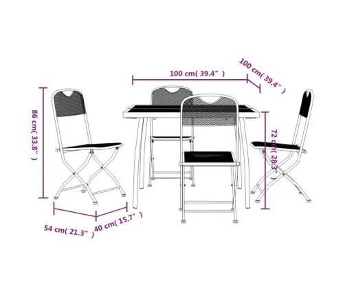 Sodo Valgomojo Baldų Komplektas, 5 Dalių, Antracito, Metalas
