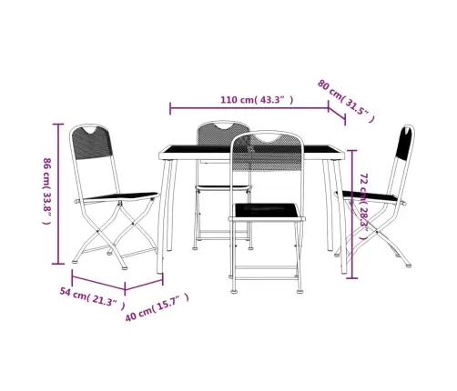 5-Osaline Aia Söögimööbli Komplekt, Antratsiit, Metall, Võrk