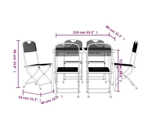 7-Daļīgs Dārza Mēbeļu Komplekts, Antracītpelēks, Metāla Siets Vidaxl