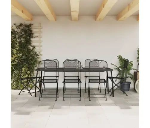 9-Daļīgs Dārza Mēbeļu Komplekts, Antracītpelēks, Metāla Siets Vidaxl