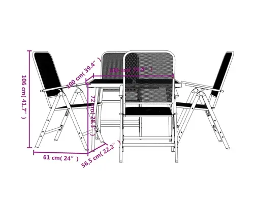 5-Daļīgs Dārza Mēbeļu Komplekts, Antracītpelēks, Metāla Siets Vidaxl
