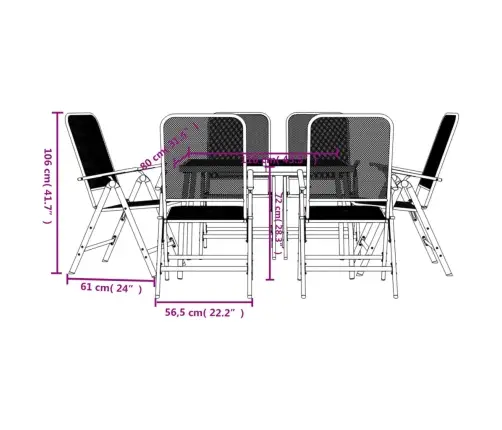 7-Osaline Aia Söögimööbli Komplekt, Antratsiit, Metall, Võrk
