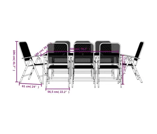 Sodo Valgomojo Baldų Komplektas, 9 Dalių, Antracito, Metalas